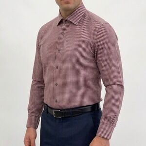 Paul Smith London The Byard Mens Red Blue Gingham Dress Shirt Made in Italy 15.5